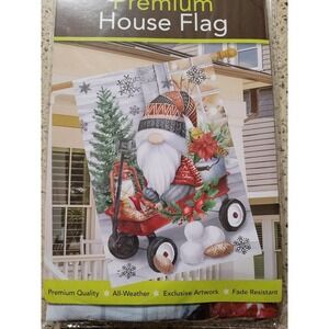 Wagon Gnome House Flag 28 X 40 Briarwood Lane Fade Resistant Winter Christmas